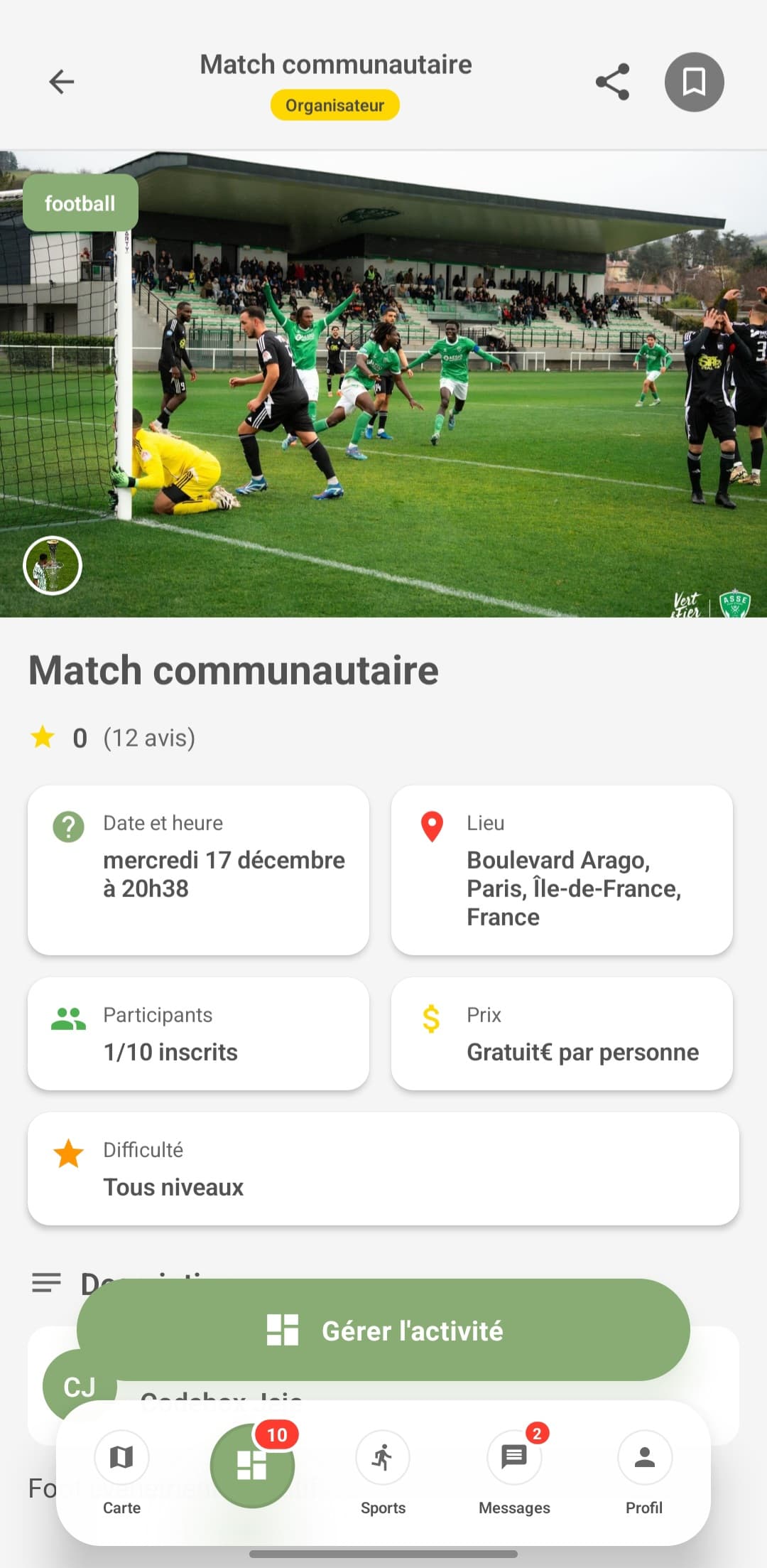 Détails d'une activité