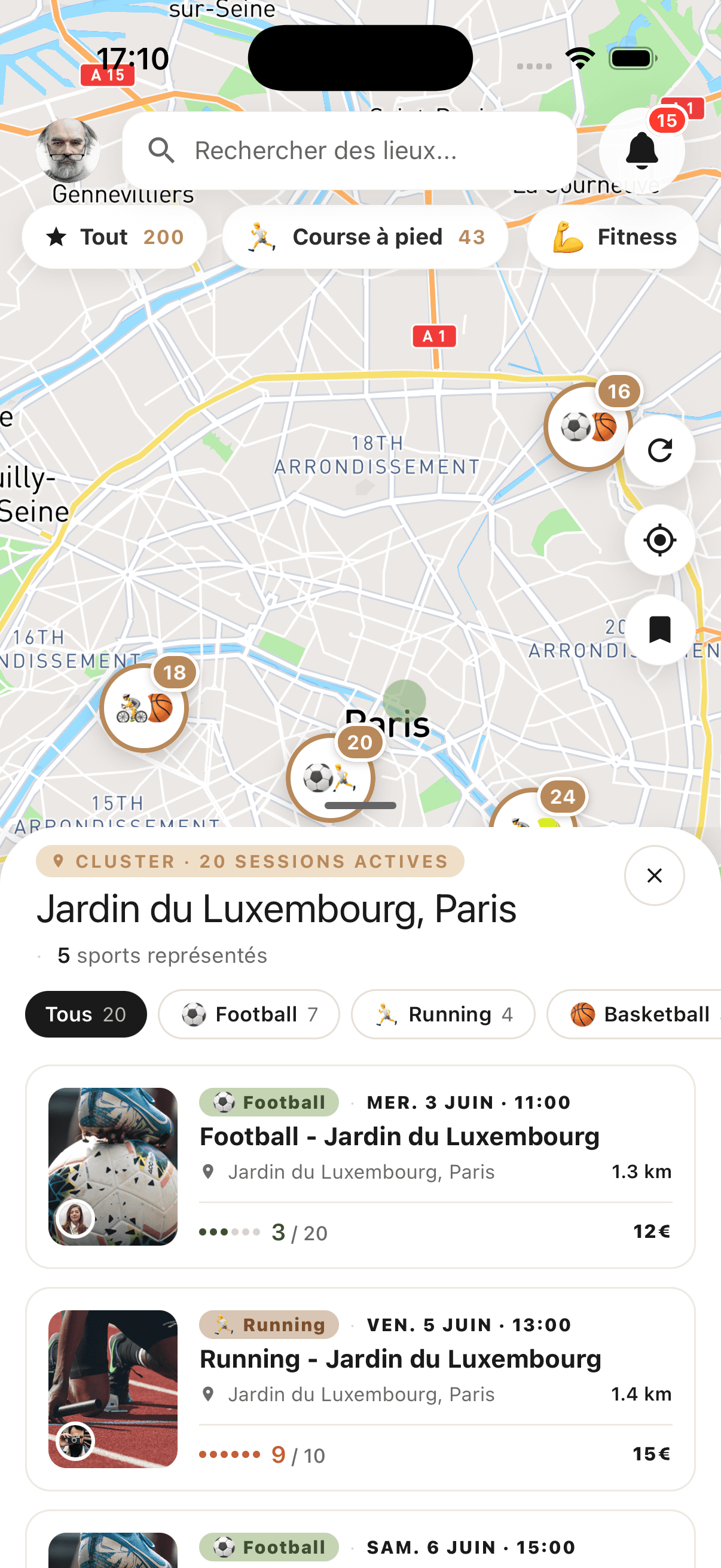 Tribbr, carte des activités